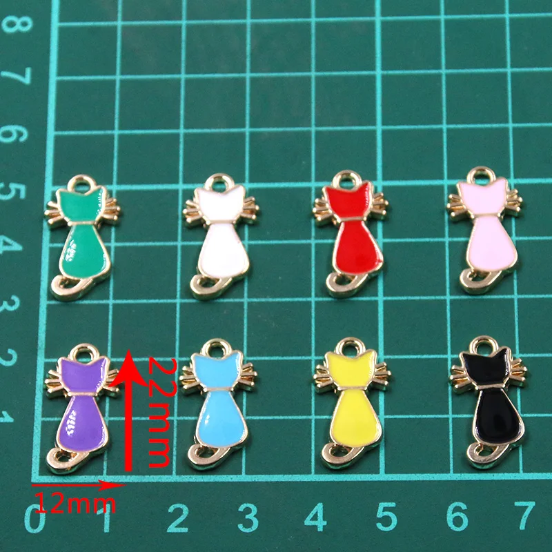 20Pcs 8 Color 12x22MM Alloy Metal Drop Oil Cat Charm Animal Cute Kitten Pendant For DIY Bracelet Necklace Jewelry Making