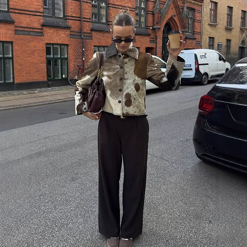 

Elegant Short Women's Jacket Single Button Animal Print Commuter Style Autumn New Arrival From China To Europe And America