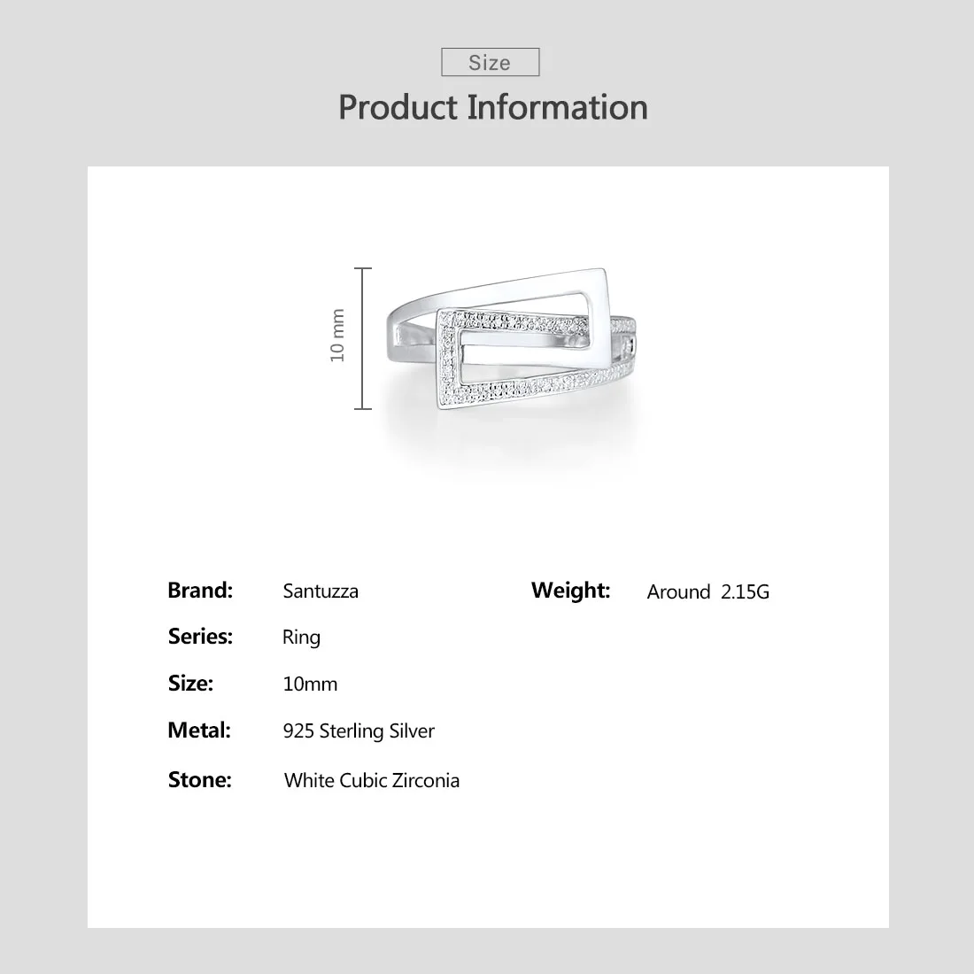 SANTUZZA Silver Rings For Women Pure 925 Sterling Silver Sparkling White Cubic Zirconia Linear Minimalist  Elegant Fine Jewelry