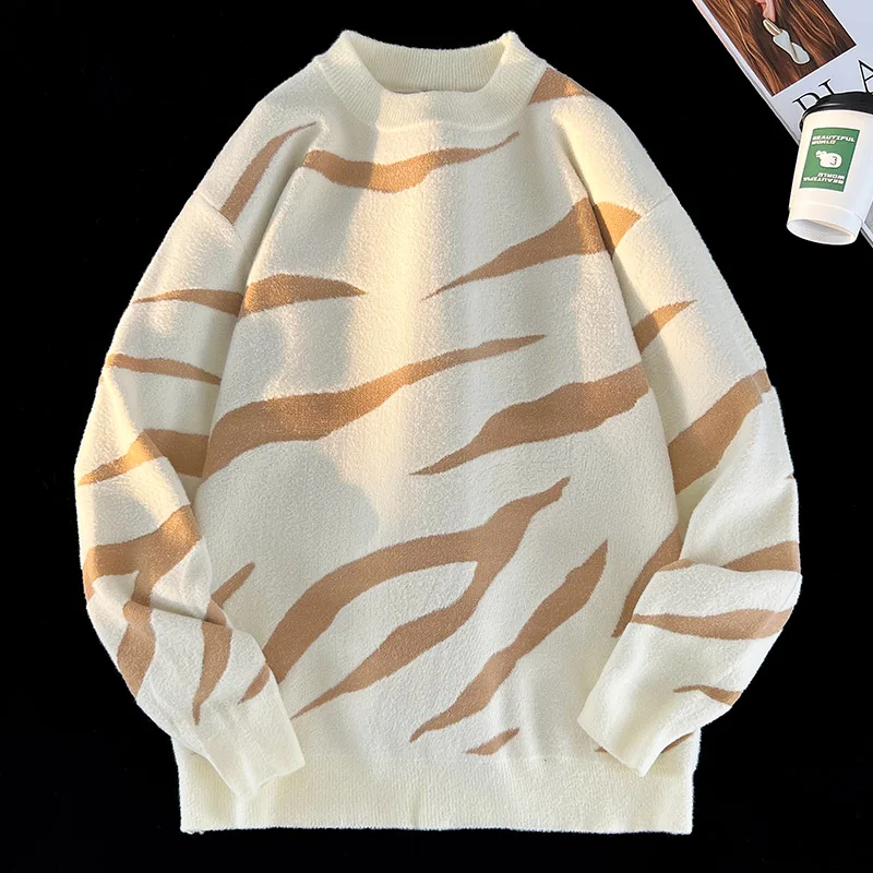 

Мужской классический вязаный свитер в полоску, с круглым вырезом