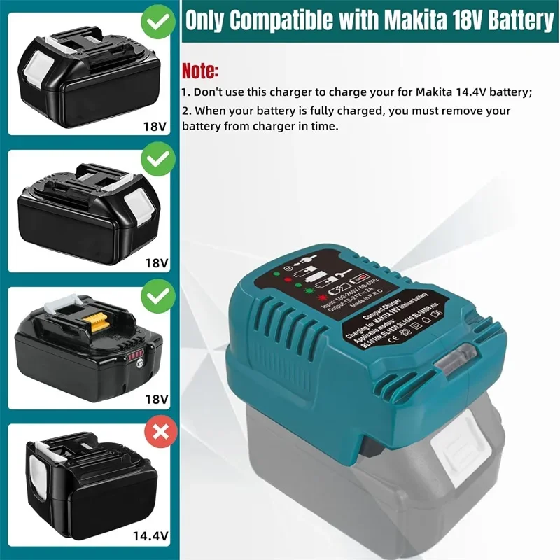 Fast Charger for Makita 18V Li-ion Battery Mini Charger with LED Indicator for BL1850 BL1840B BL1820 BL1815 BL1860 BL1830