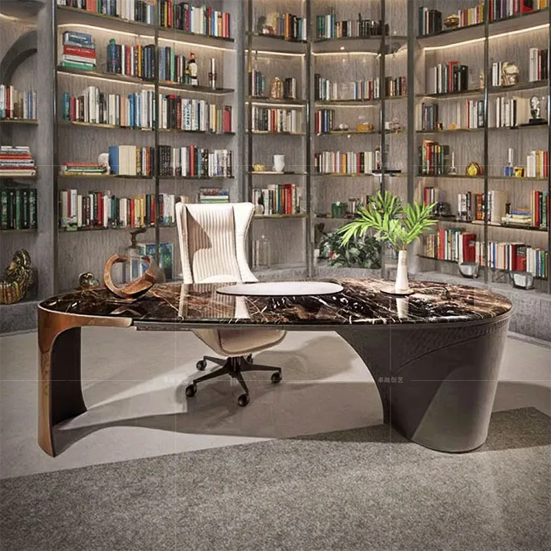 

Marble desk light luxury modern high-end boss table creative designer special-shaped
