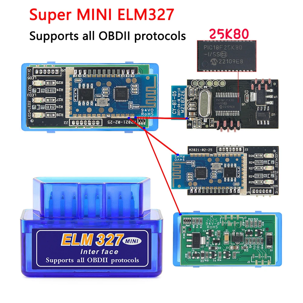 Super Mini ELM327 Latest V2.1 Supports All OBD2 Protocol Blue-tooth OBD2 Scanner For Multi-brands CAN-BUS  Car Diagnostic Tools