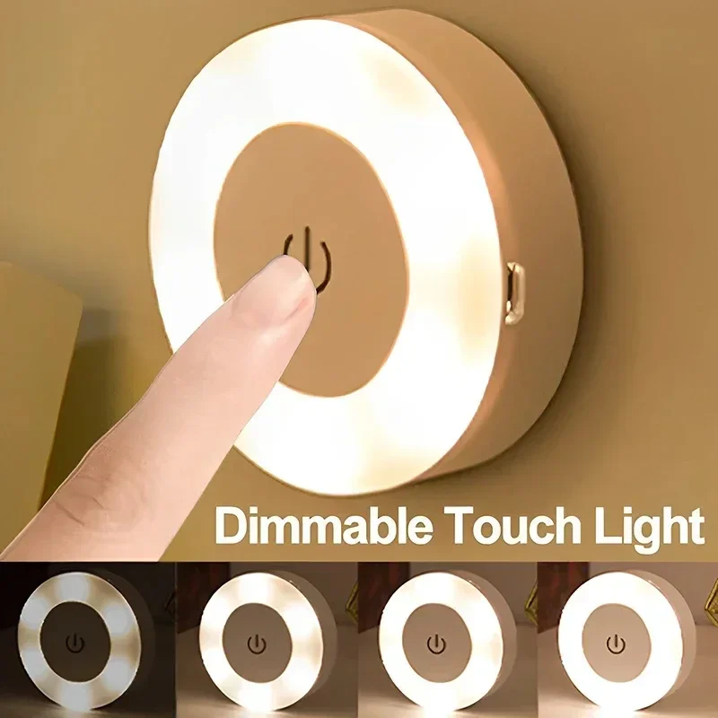 LED Touch Sensor Night Light Portable USB Rechargeable Dimming Wall Light 3 Modes Night Lamp Kitchen Bedroom Decoration Lighting