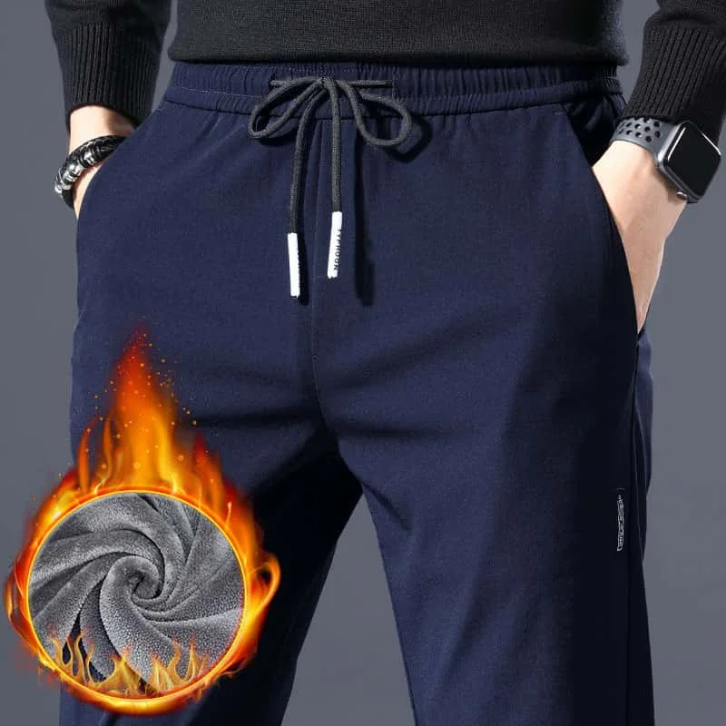 2027 Men's Casual Fleece Lined Loose Fit Straight Leg Sports Pants Autumn Winter Outerwear Spring Cargo Trousers Polyester Fiber