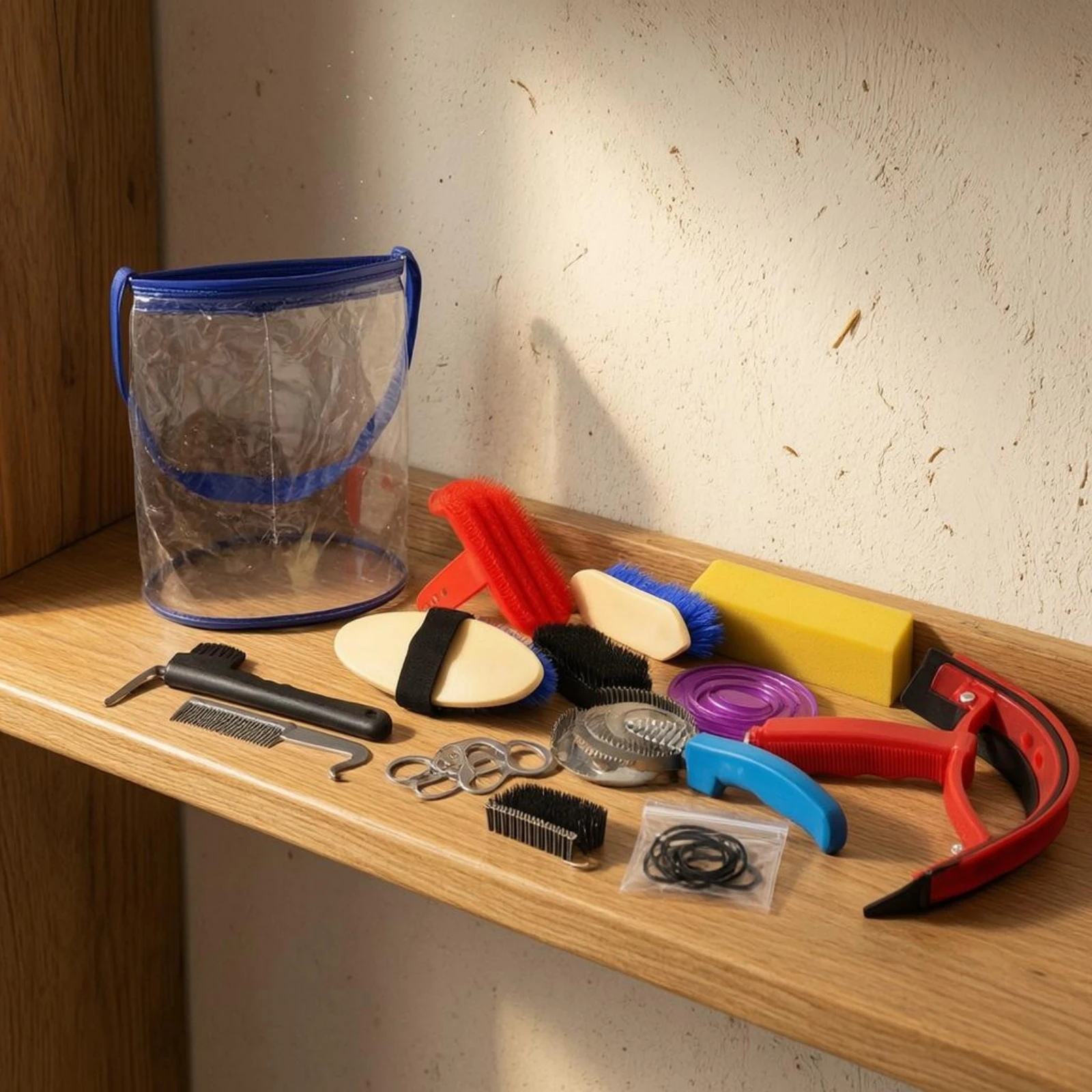 12-piece Horse Washing Kit with Sweat Scraper Mixed Tools Clear Storage Bucket for Horse Barn Cleaning