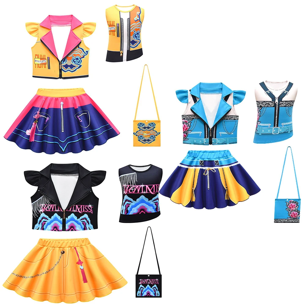 

Детские комплекты певицы Kpop в стиле аниме Demon Rumi Zoey Mira, жилет, короткая юбка, сумка, комплект из 4 предметов, костюм охотника для девочек, одежда, группа Idol