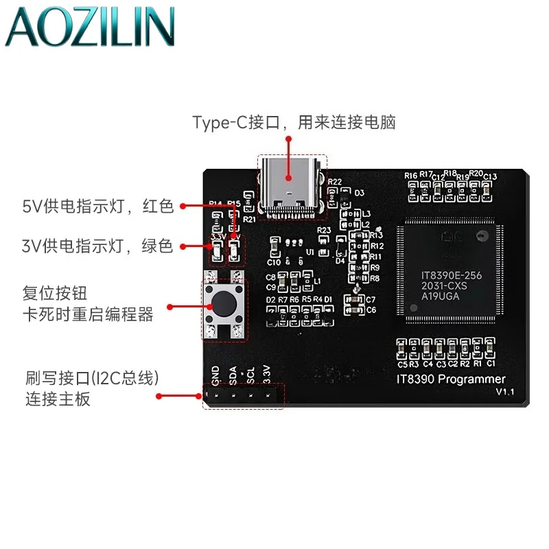 AOZILIN EC Chip Programmer Burner,Read‑Write Tool for ITE85XX ITE83XX Series,Notebook Mainboard Firmware Repair Instrument