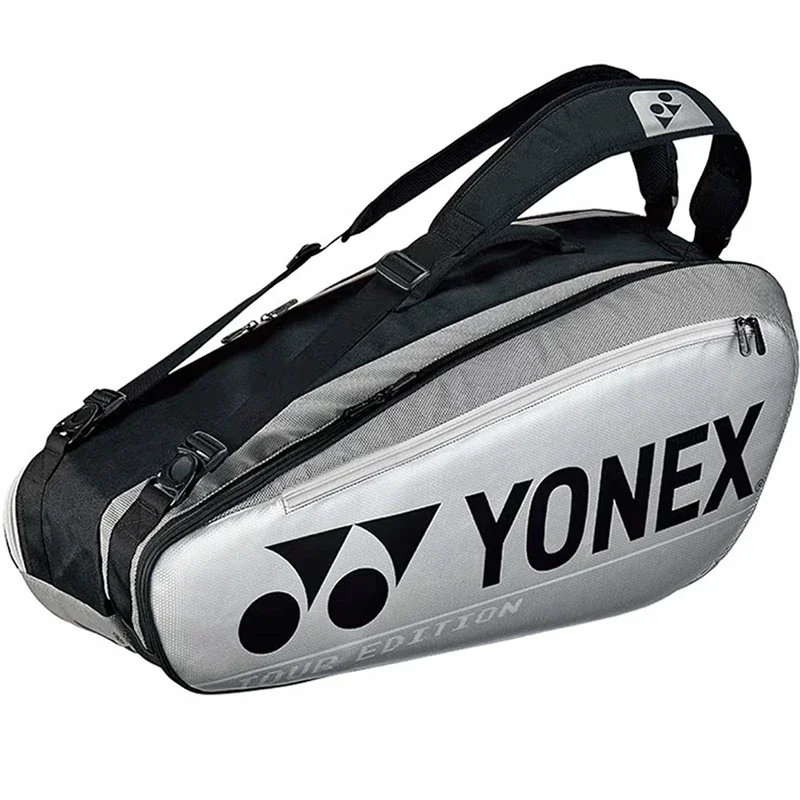 Yonex กระเป๋าเป้สะพายหลังเทนนิสออกแบบตามหลักสรีรศาสตร์ PU ขนาดใหญ่กระเป๋าแร็กเกตแบดมินตัน12ชิ้นสำหรับอุปกรณ์ฝึกซ้อม