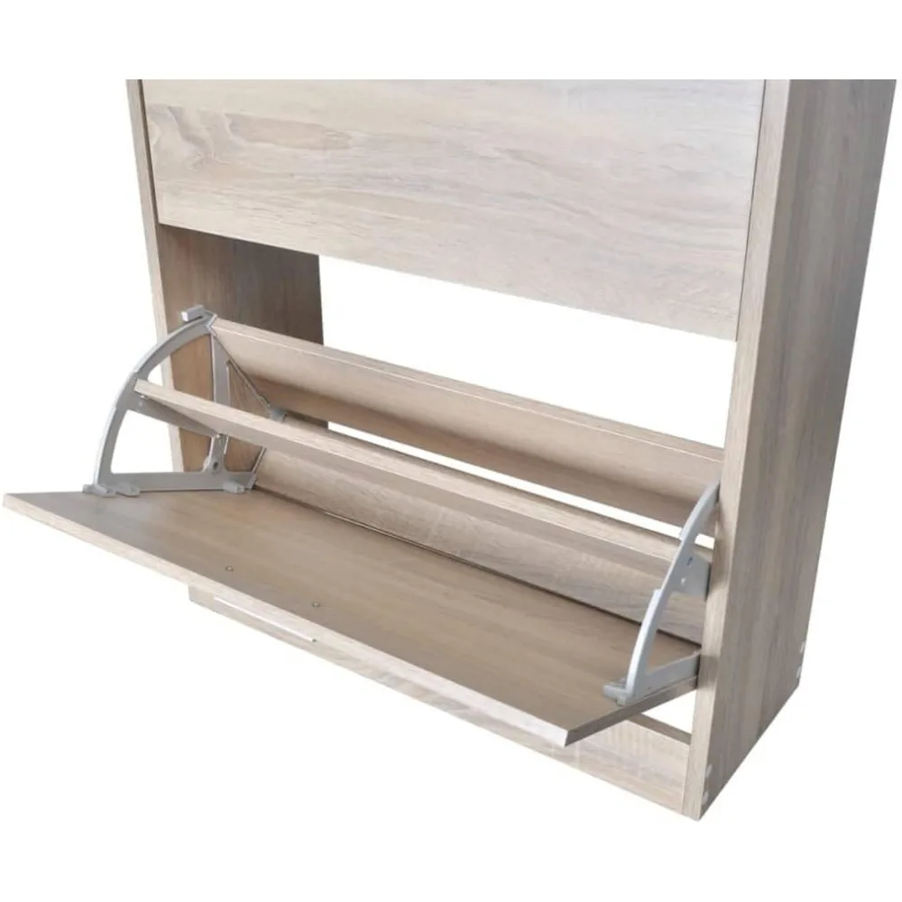 خزانة أحذية حديثة بلمسة نهائية من خشب البلوط مكونة من 12 زوجًا مع أبواب منزلقة لتخزين المدخل والممر #6