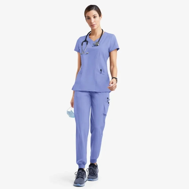 Ensemble de gIslande médical ultra doux TCH pour femme, haut à col en V, pantalon de jogging, combinaisons de chirurgien dentaire, vêtements de travail d'infirmière hospitalière, 4 poches, 138