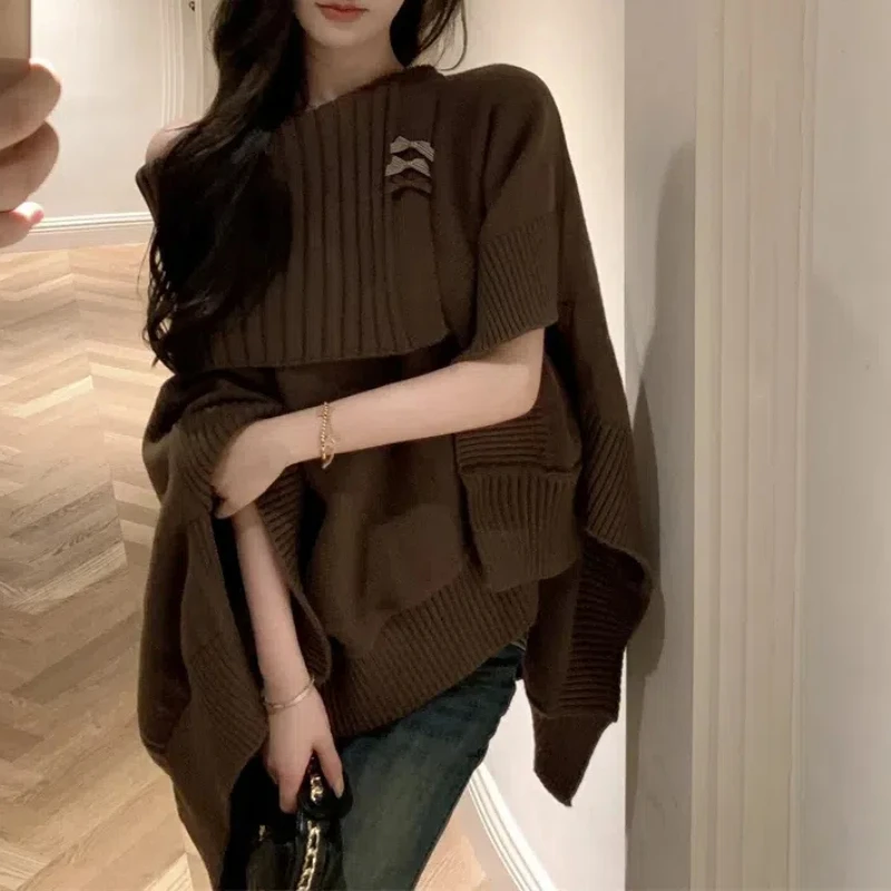 Lazy Style Loose Design Sense Cloak Sweater Autumn Winter New High-end Feeling Irregular Soft Comfortable Commute Top Ladies