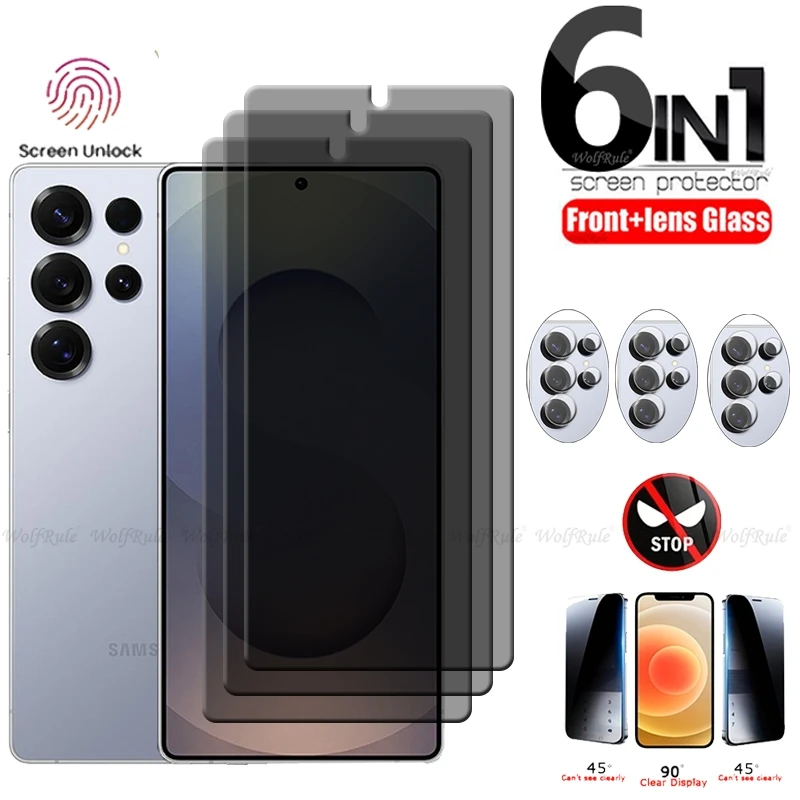 

6in1 For Samsung S25 Ultra Glass Samsung S25 Tempered Glass Privacy Anti-Spy Screen Protector Samsung Galaxy S25 Plus Lens Glass