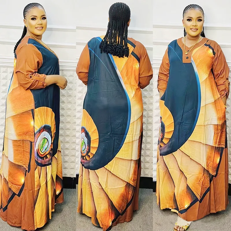 

2023 New African Dress for Women Africa Print Dresses Africa Clothes Casual Long Robe Free Size