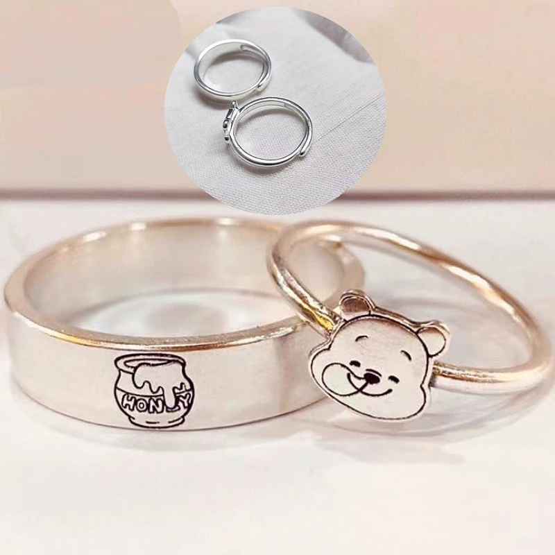 

Cute Cartoon Winnie The Pooh Couple Ring Honeypot Ring Small Fresh Temperament Fairy Tale Character Pattern Jewelry Gifts