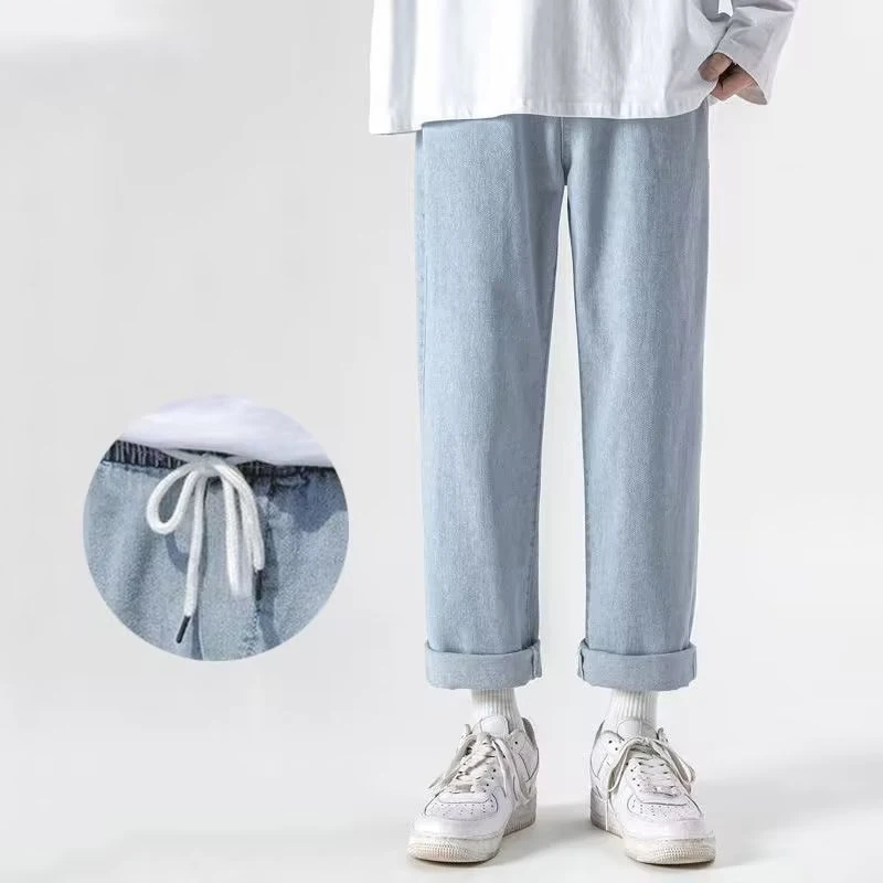 

Summer Trend Men Loose Straight Leg Casual Ankle Length Jeans Fashion Versatile Wide Leg Denim Pants Male Comfortable Trousers