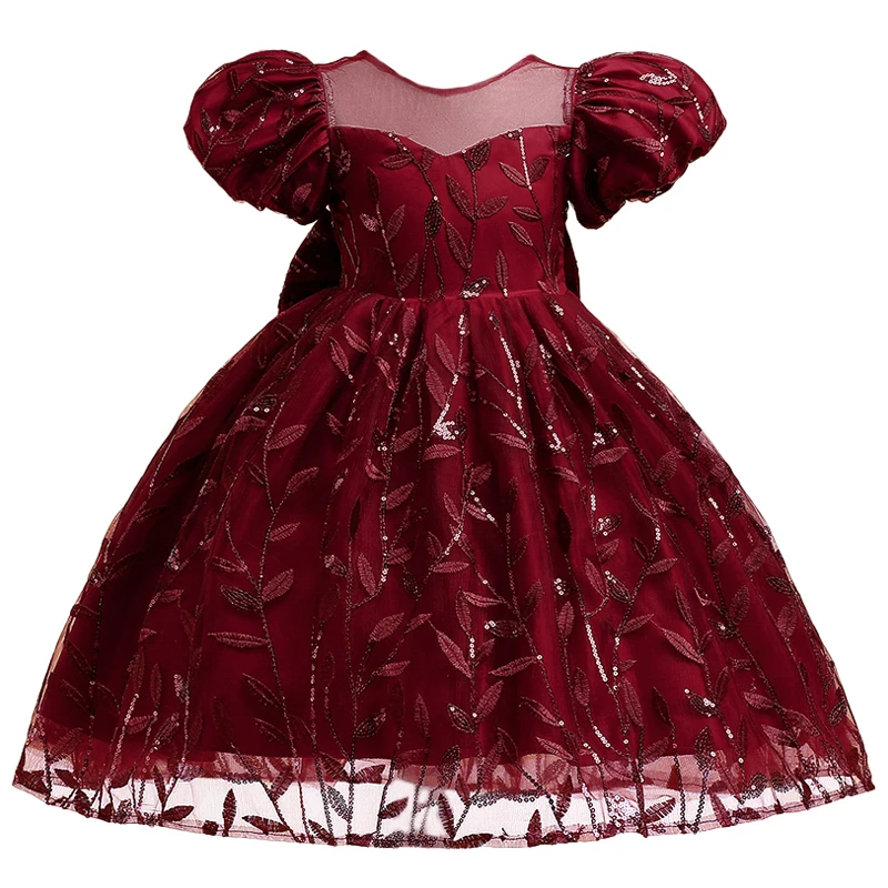 Elegant Kids Vintage Party Dresses For Girls Bow Flower Princess Dress Children Wedding Prom Formal Vestidos Girl Summer Clothes