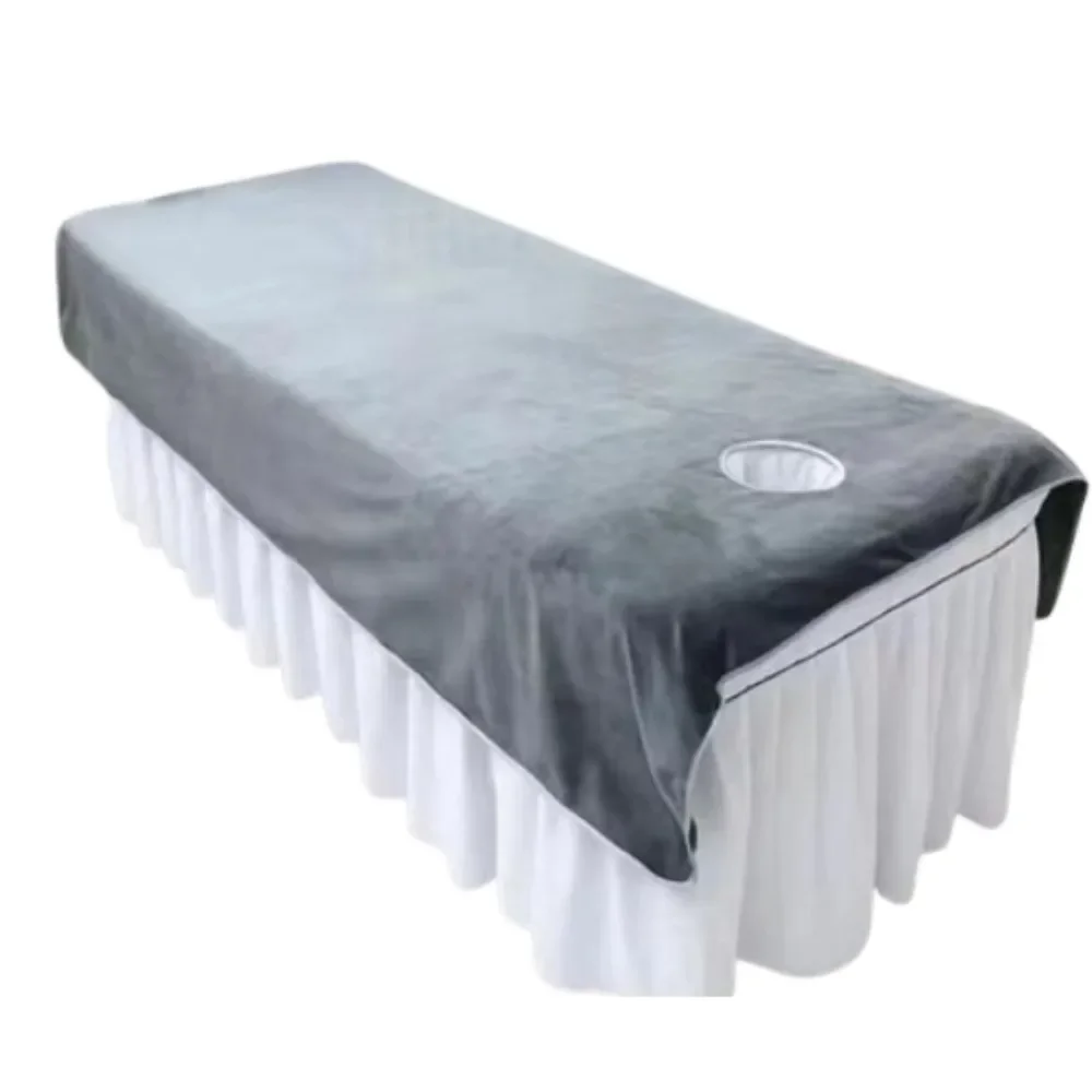 Comfortable SPA Bedspread with Face Hole Solid Color Massage Bed Sheets Soft Velvet Cosmetic Bed Sheet Household Supplies