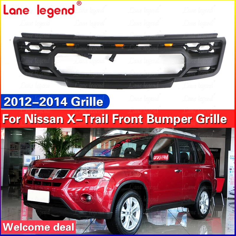 Front bumper grille modification accessories decoration Racing grill with LED lights For NISSAN X-Trail 2012-2014