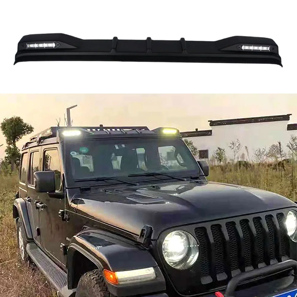 4x 4 przedni Spoiler z Led oświetlenie dachowe dla Wrangler JK JL 2007-2022 samochód ABS matowy czarny Off-road akcesoria zewnętrzne