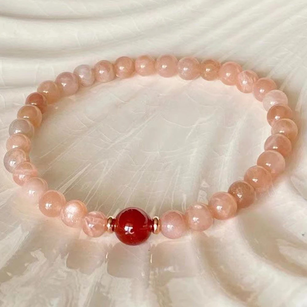 MG2251 New Design 6 MM Sunstone Carnelian Crystal Beaded Bracelet Fashion Womens Natural Gemstone Jewelry