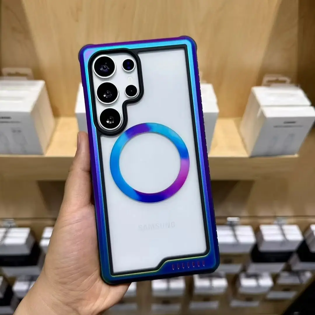 

Frosted Frame Magnetic Magsafe Cases For Samsung Galaxy S25 S24 S23 Ultra metal Wireless Charging Acrylic Bumper Phone Cover