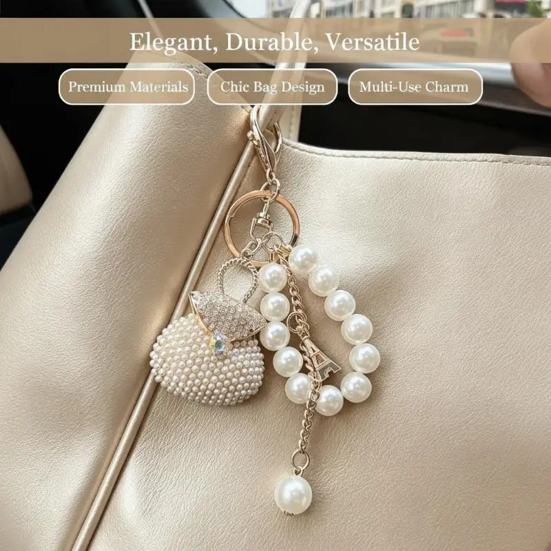 Luxuriöser Zirkon-Besetzter Perlen-Schlüsselanhänger, Eleganter Taschenanhänger, Kratzfester Schlüsselring für Damen-Party-Taschen-Dekoration – Detail 8