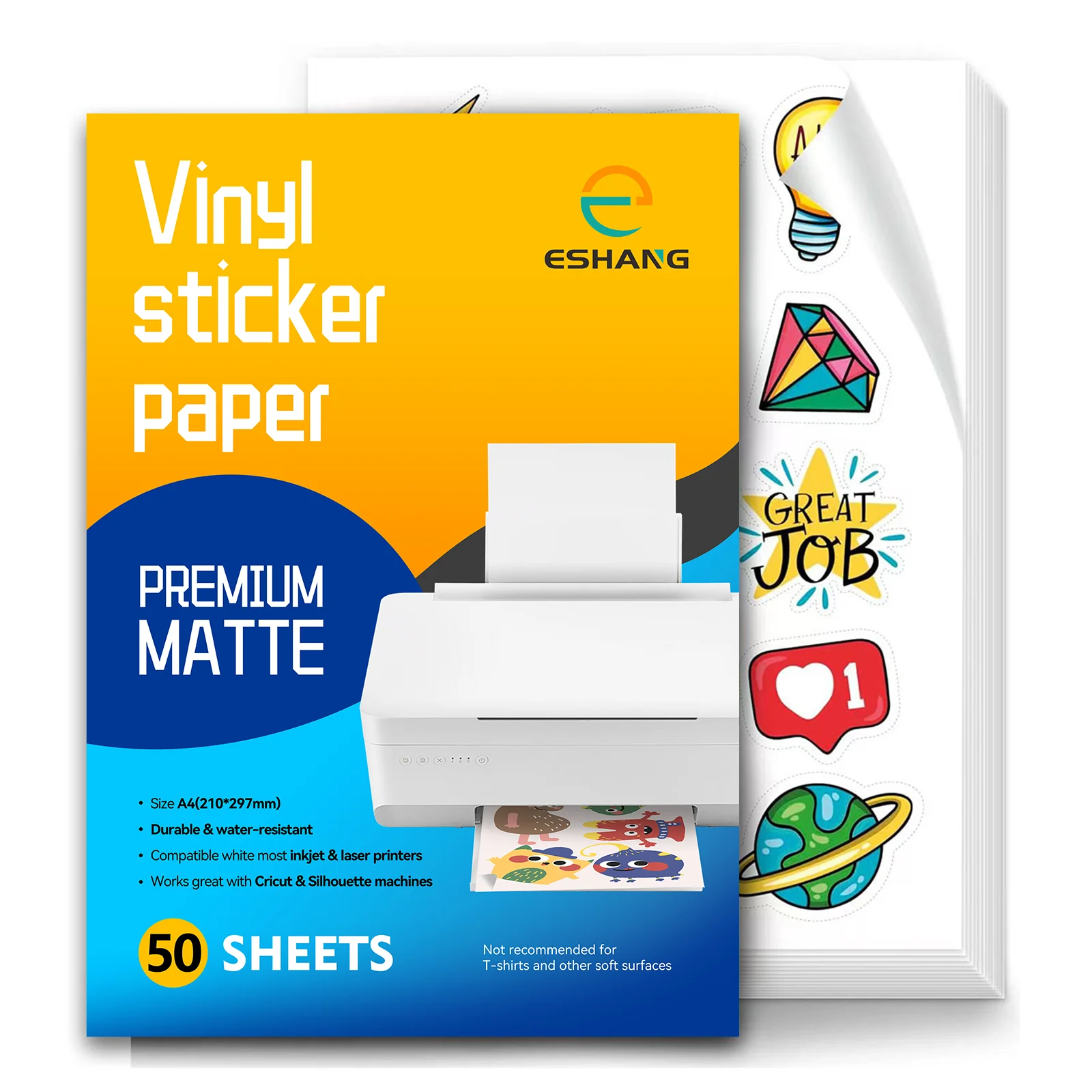 40/50Pcs A4 Matte White Printable Vinyl Sticker Paper 8.3×11.7 inch Self-Adhesive Inkjet Compatible Waterproof Labeling Paper