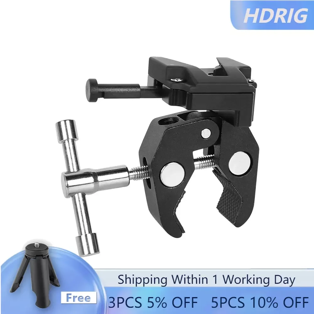 HDRIG Super Crab Clamp Pliers Clip With Universal V-Lock Mount Quick Release Adapter For DSLR Camera Battery Light Stands