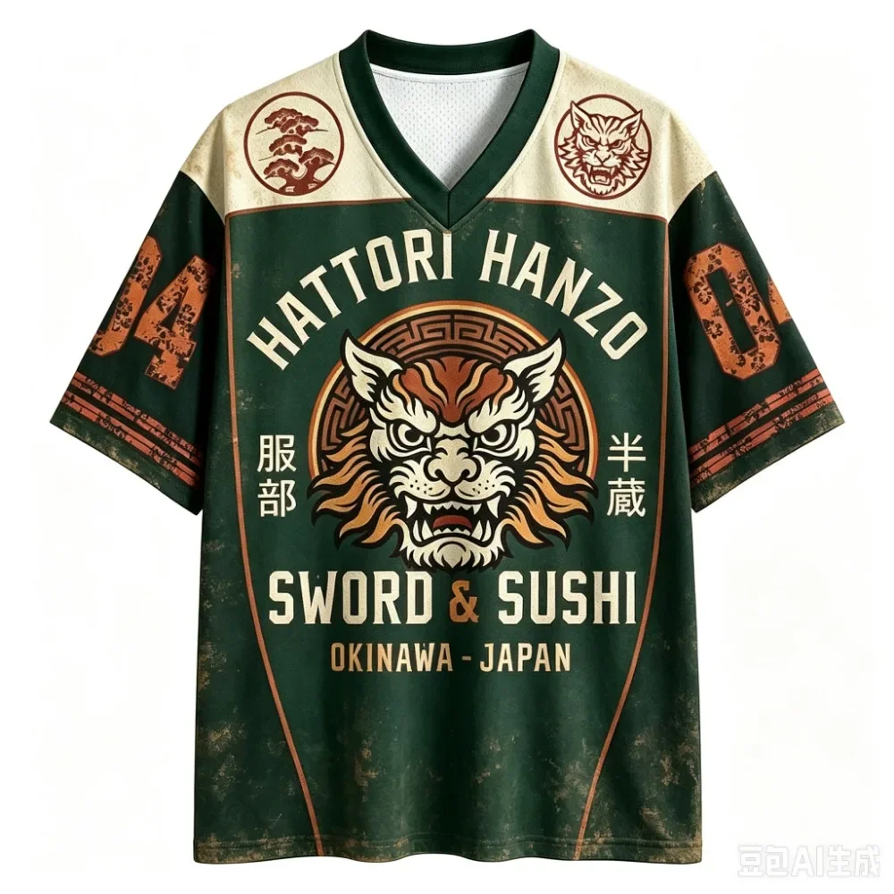 Modisches Neues Design Japanischer Legendärer Krieger-Tiger 3D-Druck Herren- und Damen-V-Neck-Sport-Shirt, Locker Geschnittenes T-Shirt, Street Y2K Familienkleidung – Detail 7