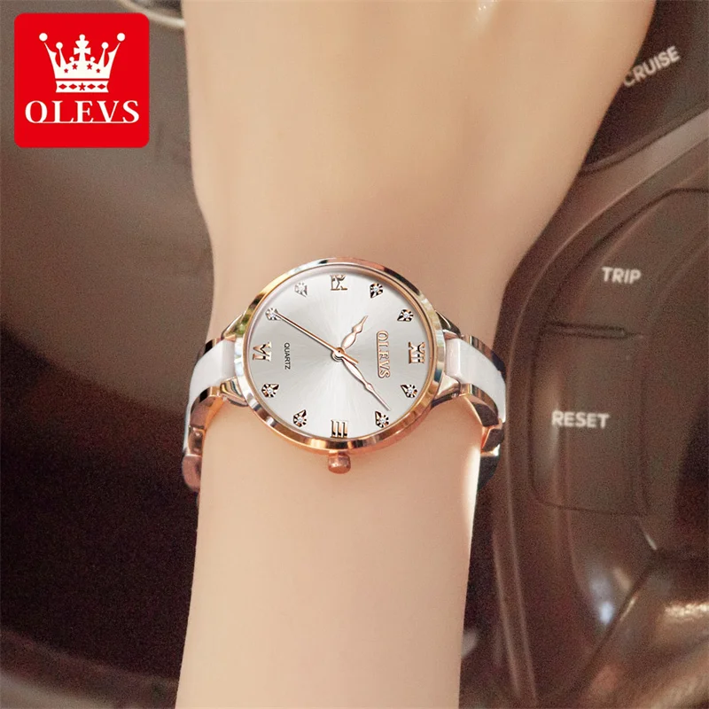 Reloj Mujer OLEVS Ladies Wrist Watches Crystal Watches Women White Ceramics Rose Gold Watch Dress Montre Femme New