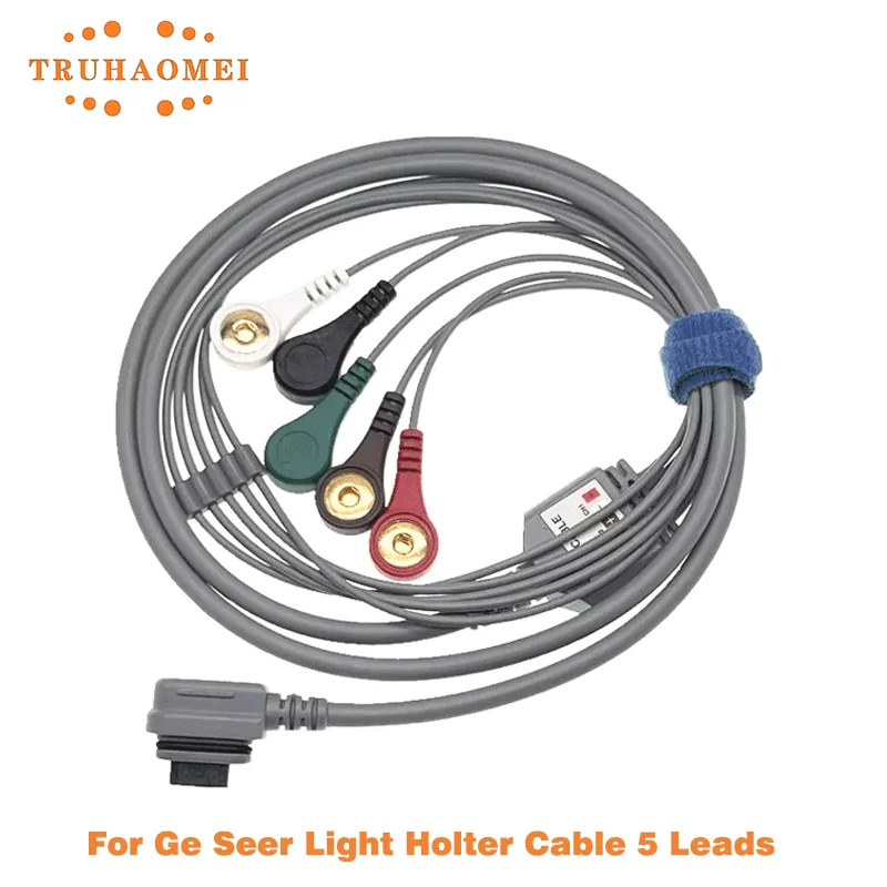 ECG 5 Leads 7 Lead wires Holter Cable for GE Seer Light Holter Recorder 16 Pin 2008594-001 or 2008594-002 Snap 2 or 3 Channels