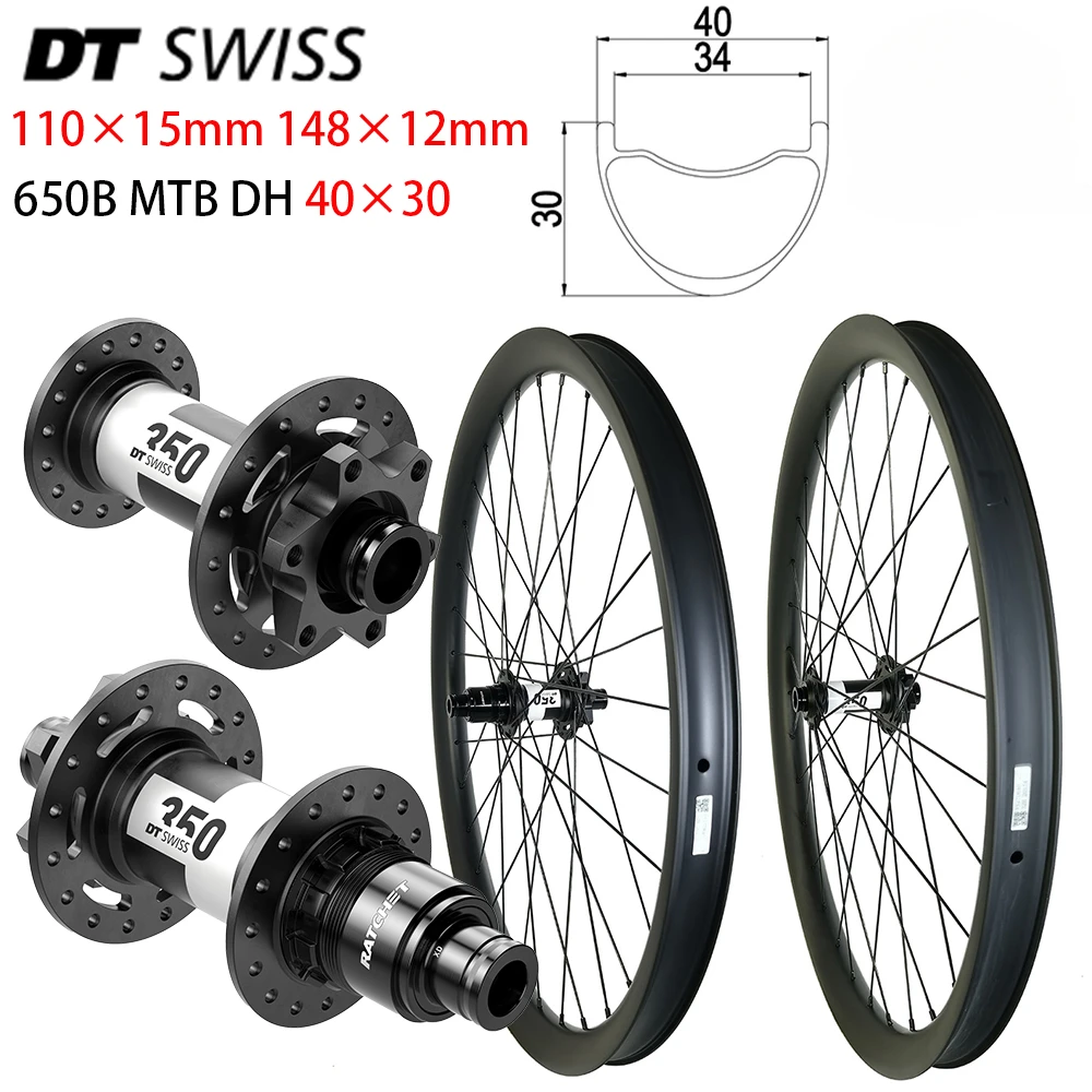 

27.5er 40mm Width MTB DH Carbon BOOST Wheelset DT350 6-Bolt Disc J-bend 32 Holes Clincher Tubeless 650B Downhill Mountain Wheels