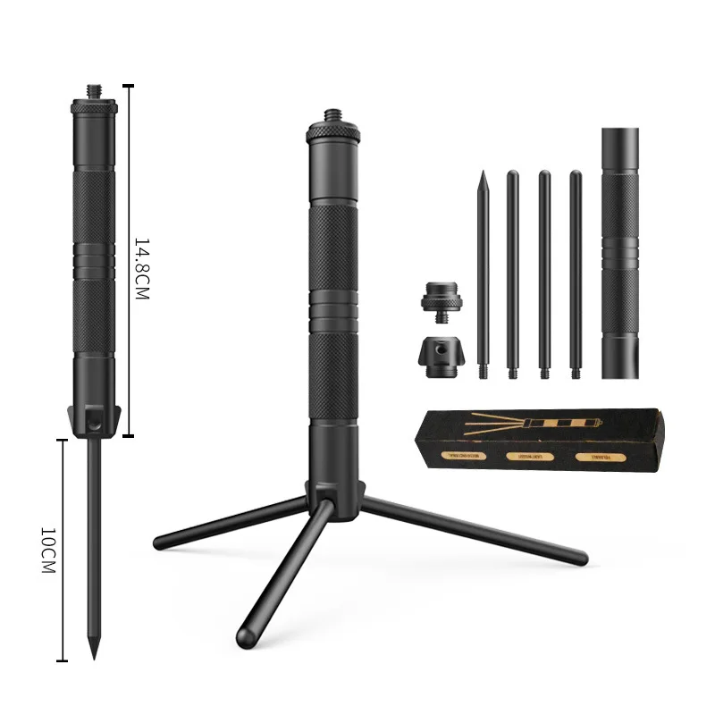 Portable Camping Light Stand Aluminum Alloy Ground Spike Mini Tripod Mount for Lantern Camera Outdoor Travel