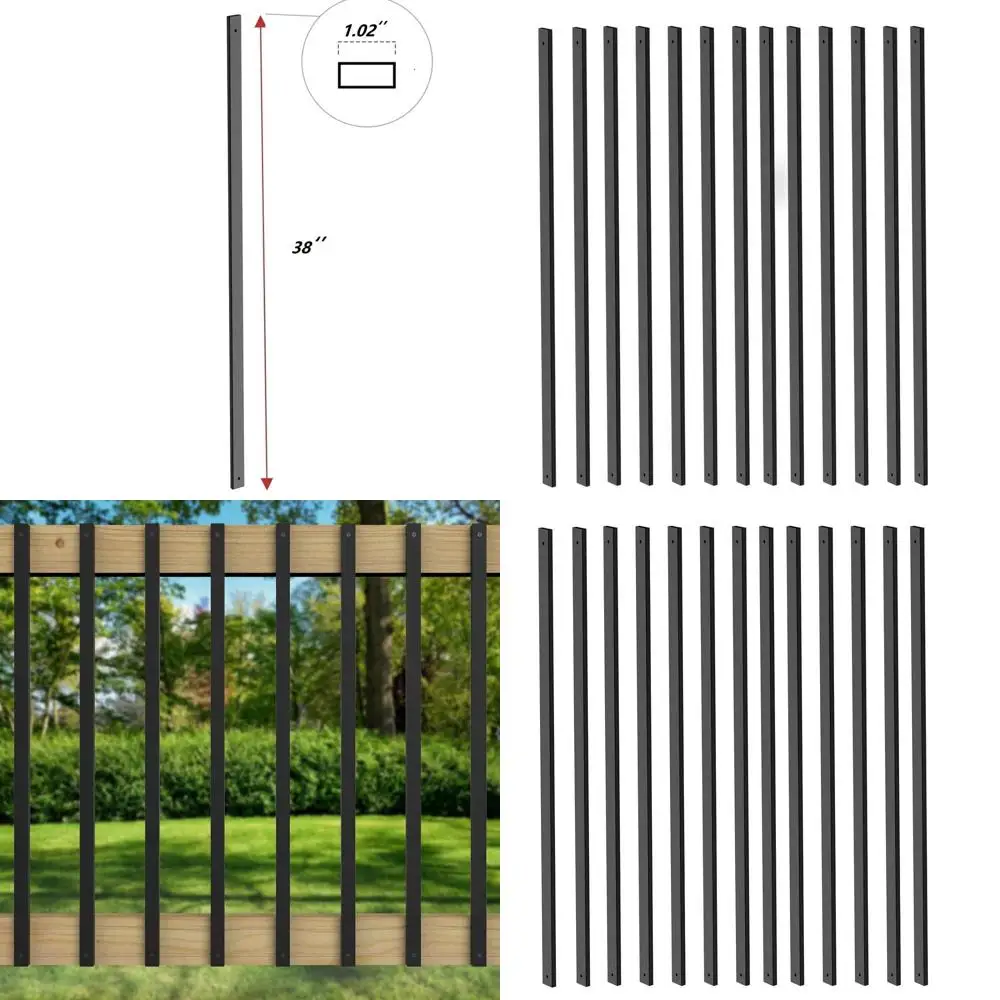 38インチの長方形屋外用金属製デッキバラスター（エンドキャップとネジ付き、ポーチ階段の手すり用）