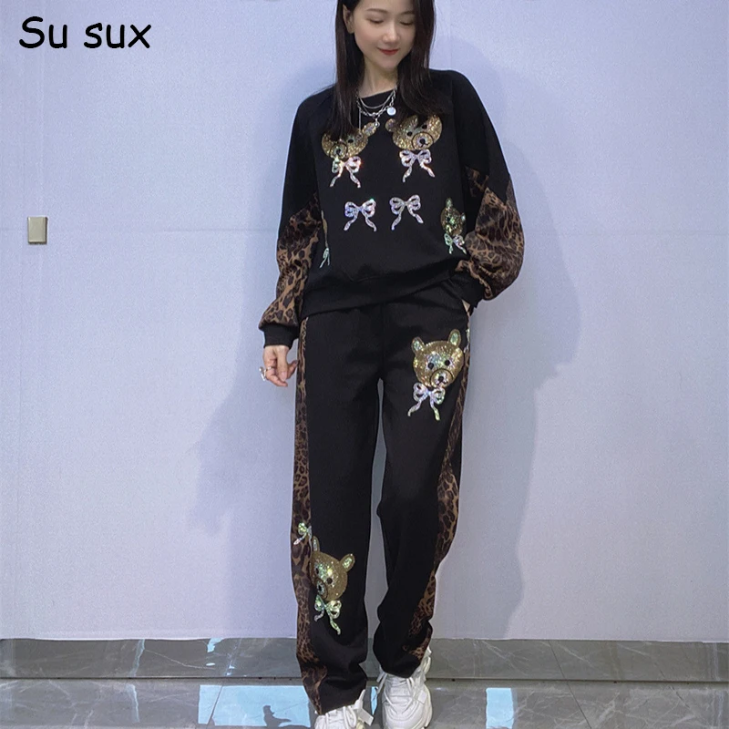 

Cartoon Bear Hoodie Sweatshirt Two Piece Set For Women Matching Sets Casual Oversized Pant Sets Sweatshirt and Sweatpants 2025