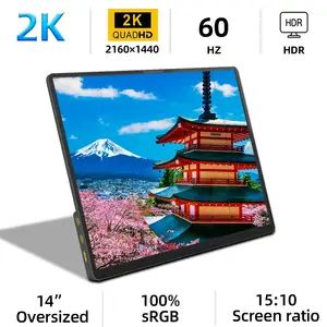 Bilashmart ZSUS 2160*1440 14 inch 2K Portable Monitor 60HZ Laptop XBox PS4 / 5 Switch TV Box Cell Phone PC Extension Mobile
