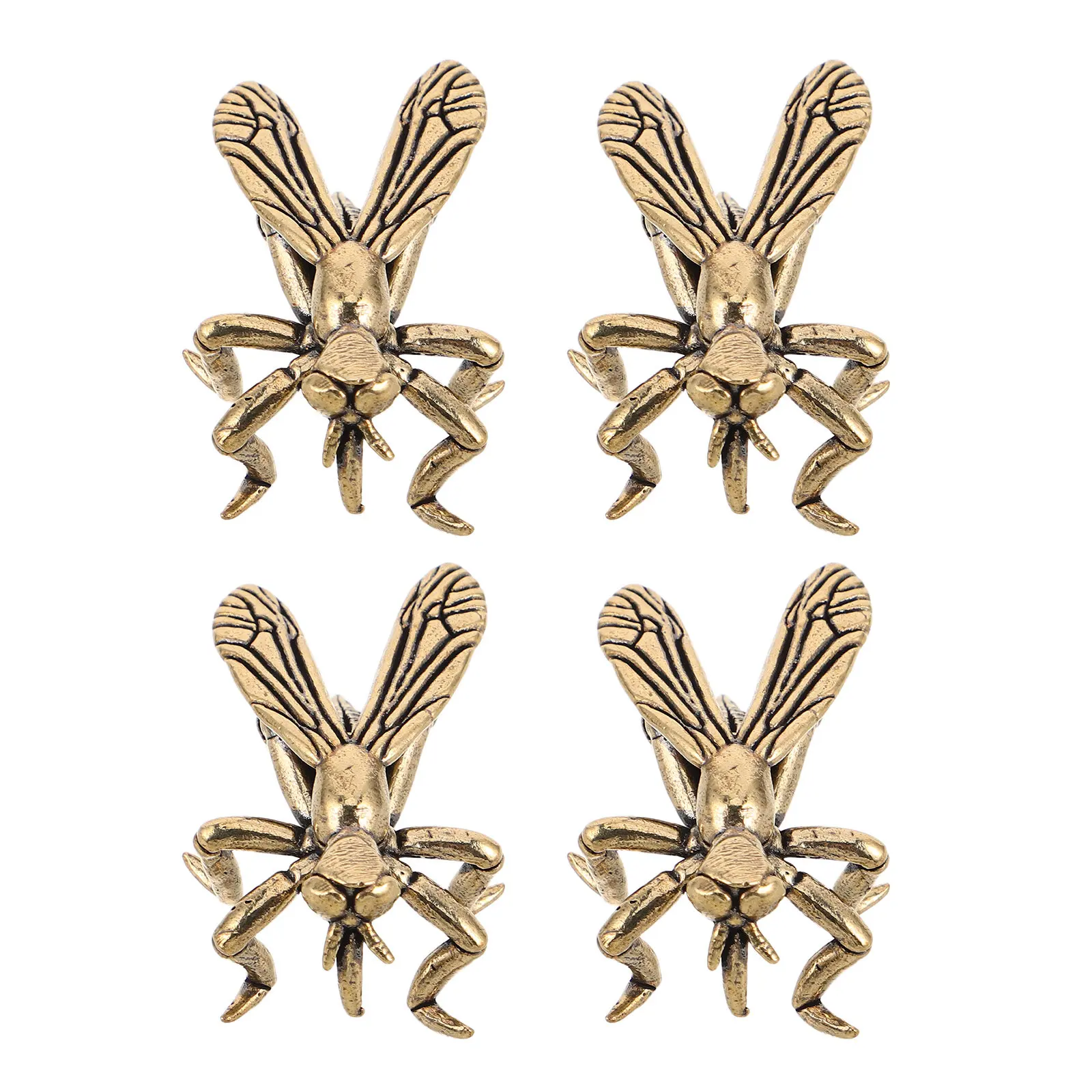 4Pcs Vintage Brass Animal Ornament Decorative Mosquito Sculpture Miniature Desktop Office Home Insect Statue Collection