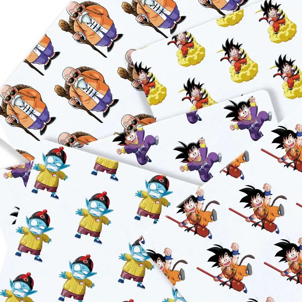 Poliéster Algodão Dragon Ball Tecido Impresso, Periféricos Anime, Patchwork de costura, Quilting Baby Dress, Kids Dress, 140x50cm