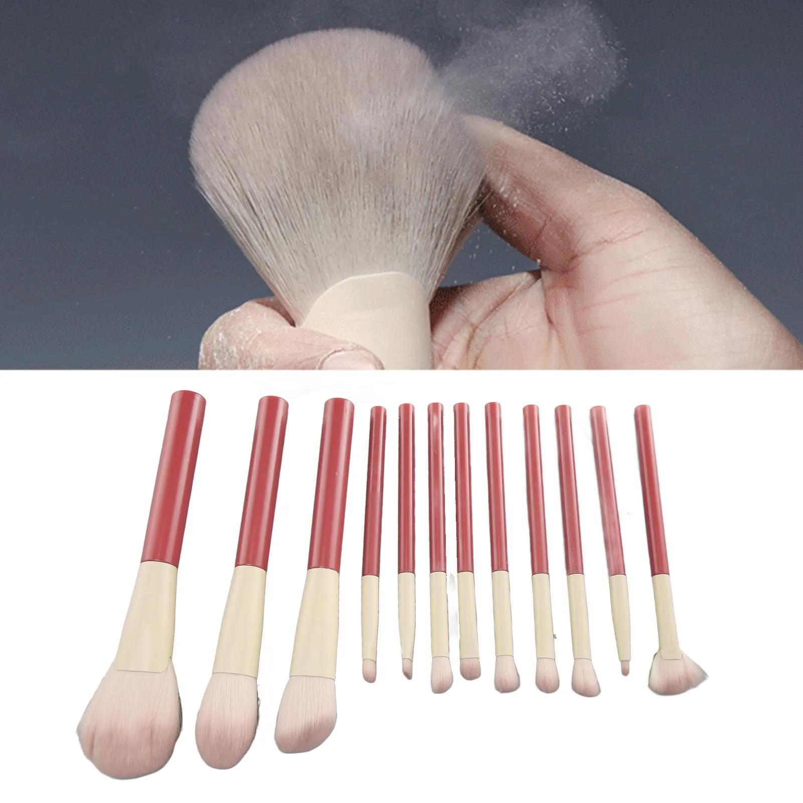 12Pcs Makeup Brush Set with Mesh Bag Portable Soft Bristle Highlighter Eyeshadow Brush Blush Brush For Makeup Beginners