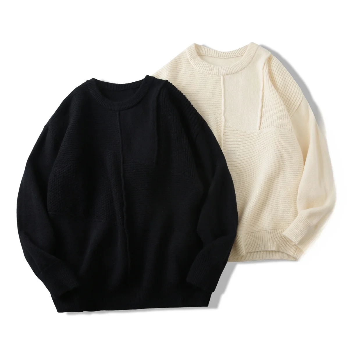 

Loose Shoulder Men's Knitwear Casual Layered Texture Asymmetrical Splicing Fashionable Japanese Style Long Sleeve Sweater