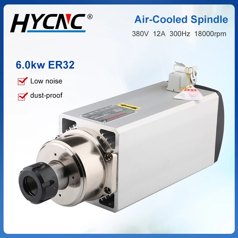 6kw Air-Cooled Spindle Motor ER32 Chuck 220V 380V Without Mounting Flange For Cnc Router Woodworking Engraving Machine