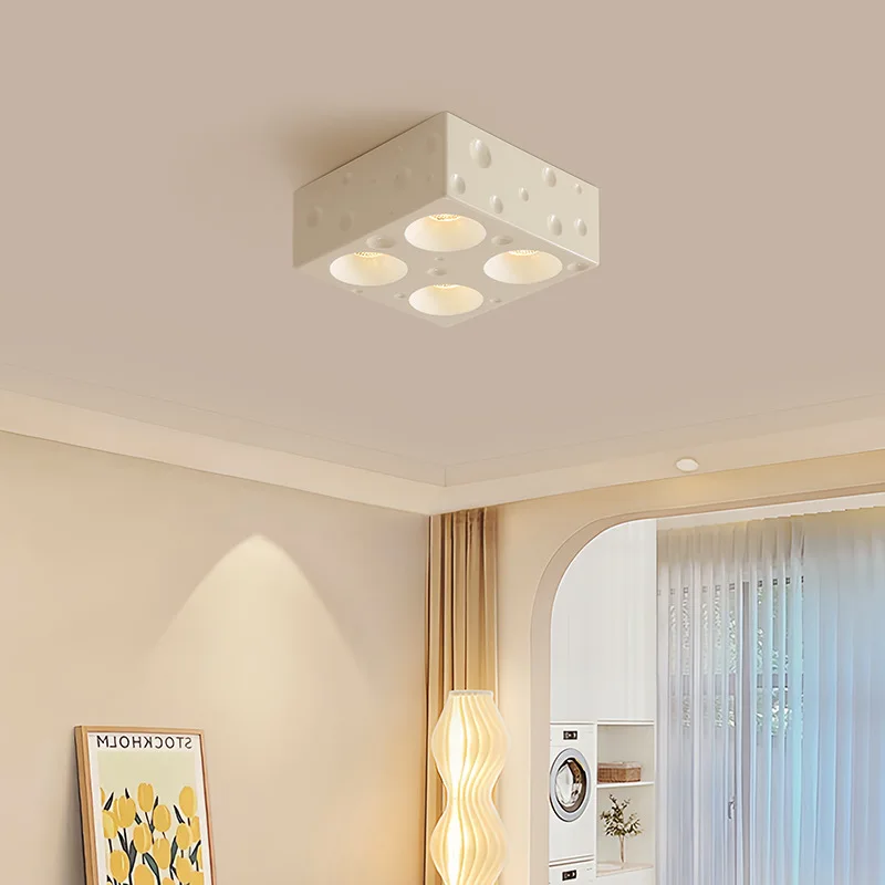 Lighting Spotlight Ceiling Lights Living Room Anti Glare Bile Tube Four Head Resin Cheese Walnut Small Size Ceiling Lamps Decor
