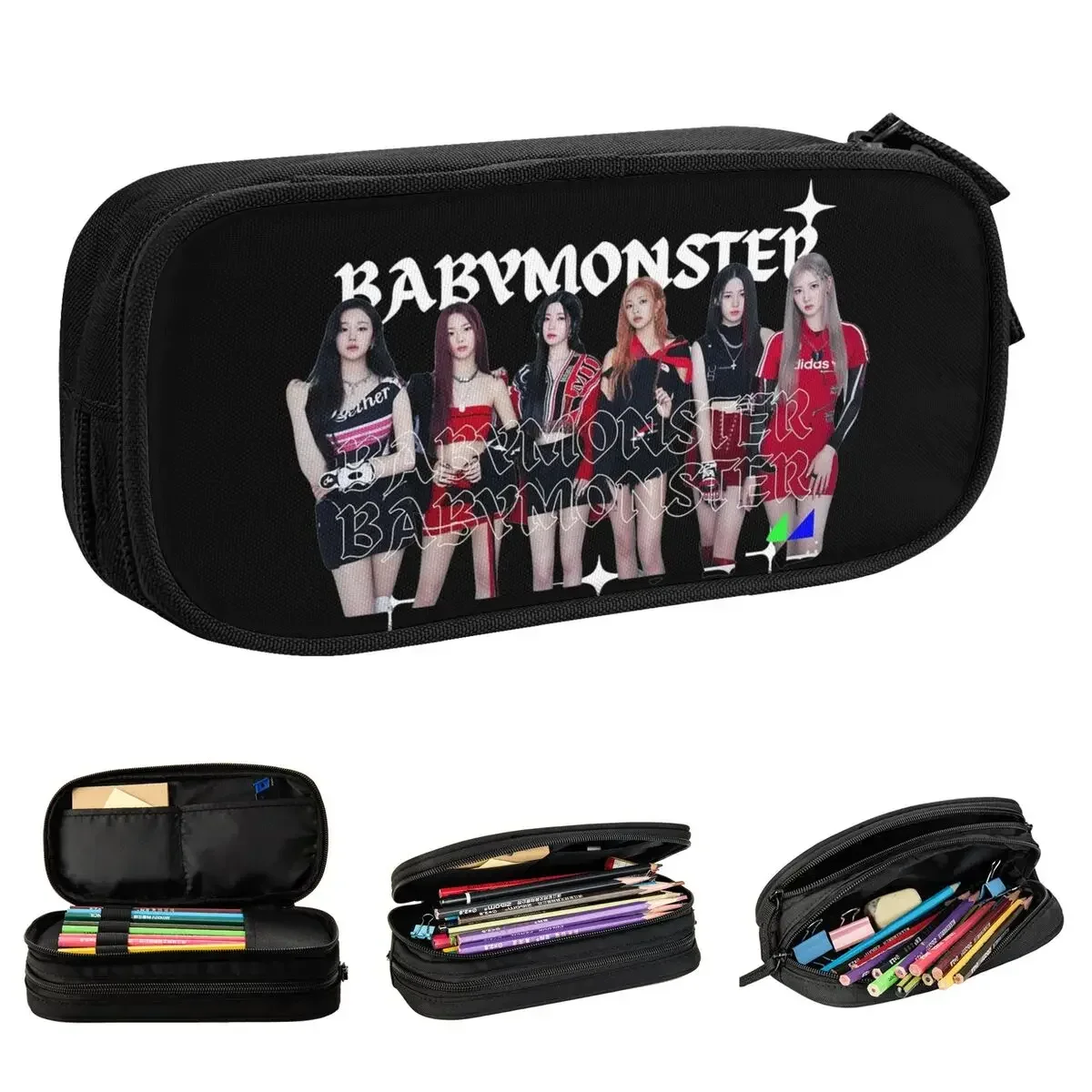 

KPOP Babymonster Music Pencil Case Classic Pen Holder Bags Student Large Storage Students School Zipper Pencil Pouch