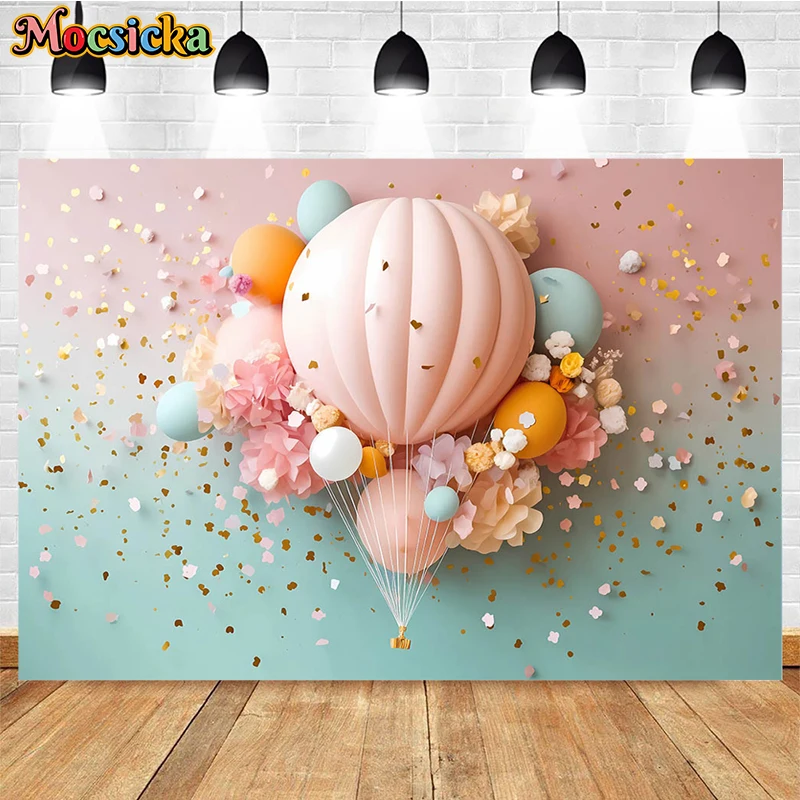 

Mocsicka Birthday Party Backdrop 3D Balloon Floral Glitter Decoration For Baby Shower Cake Smash Studio Photography Background