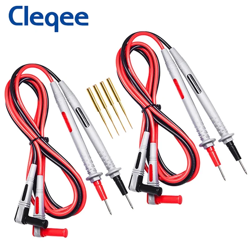 Cleqee P1505B Silicone Multimeter Test Leads with Gold-Plated Precise Sharp Needles, 4mm Banana Plug Multimeter Probe 1.5M Cable