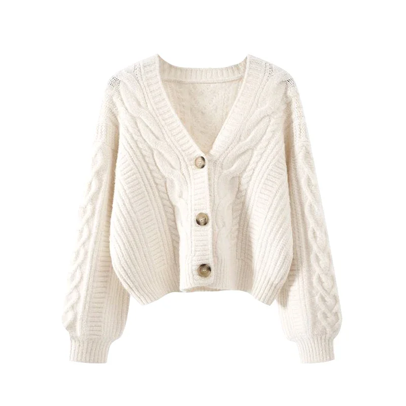 

Vintage Cardigan Sweater 2025 Women Solid Color V Neck Single Breasted Long Sleeve Crop Top Clothing Streetwear