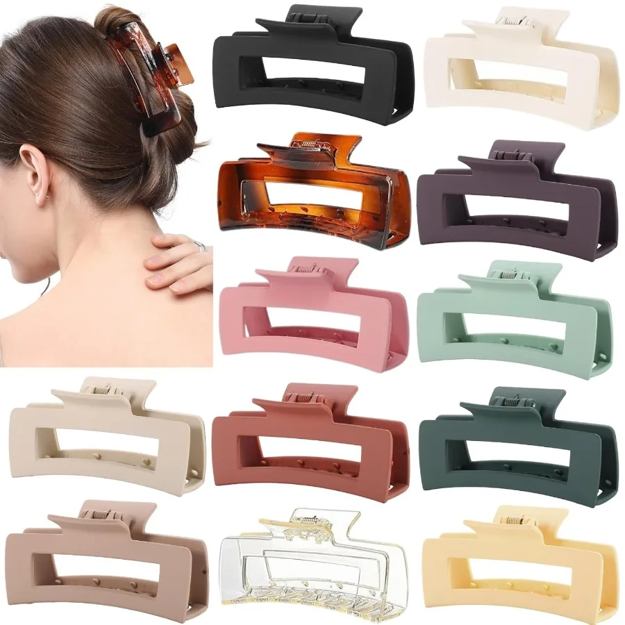 

12 Pcs Large Square Hair Claw Clips for Women 4.3Inch Matte Rectangle Claw Strong Hold Nonslip Hair Clips for Thick Thin Hair M