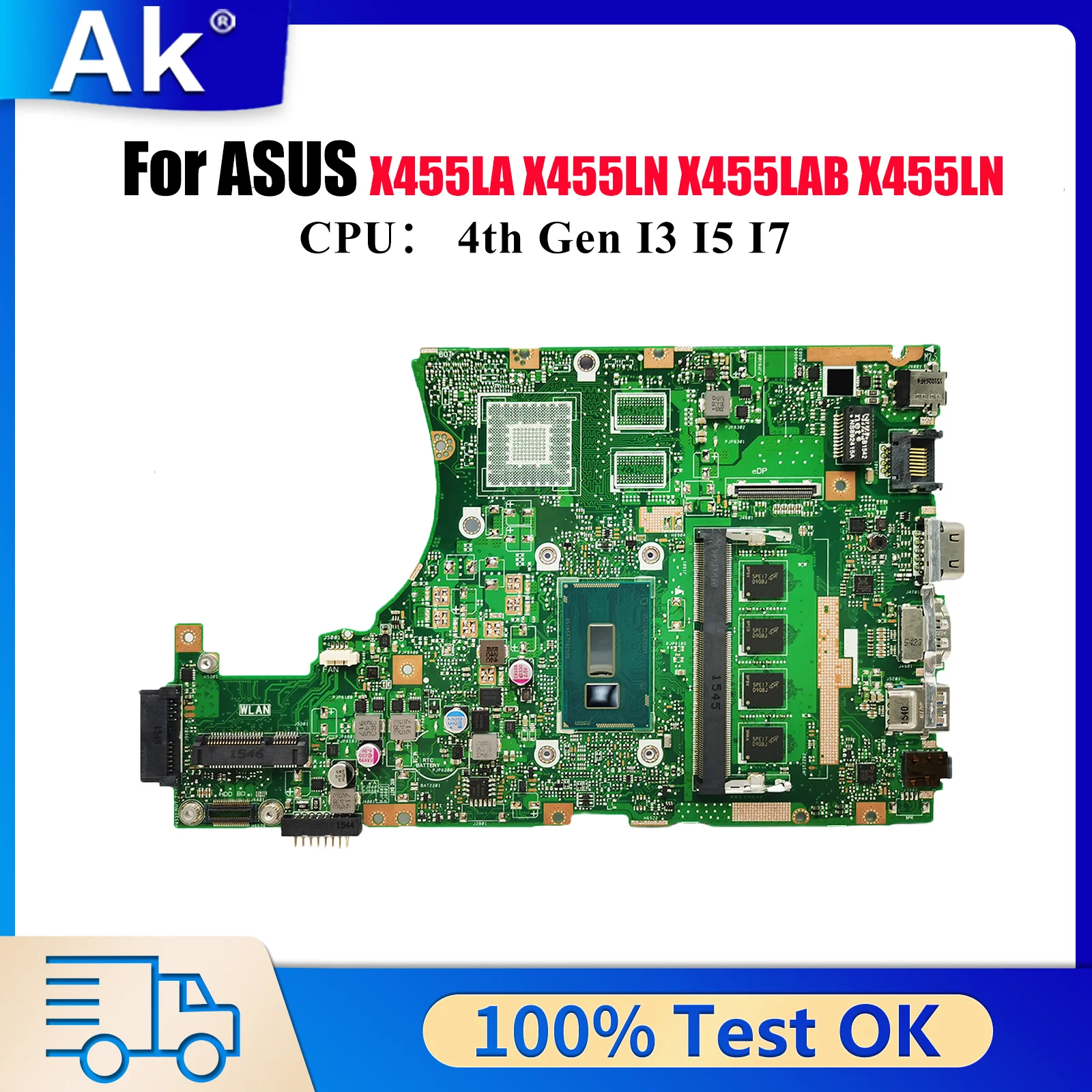 

X455LA Материнская плата для ноутбука ASUS X455LNB X455L DX882L X455LAB K455L W419L X455LN W491L A455L Материнская плата с процессором I3 I5 I7 stk