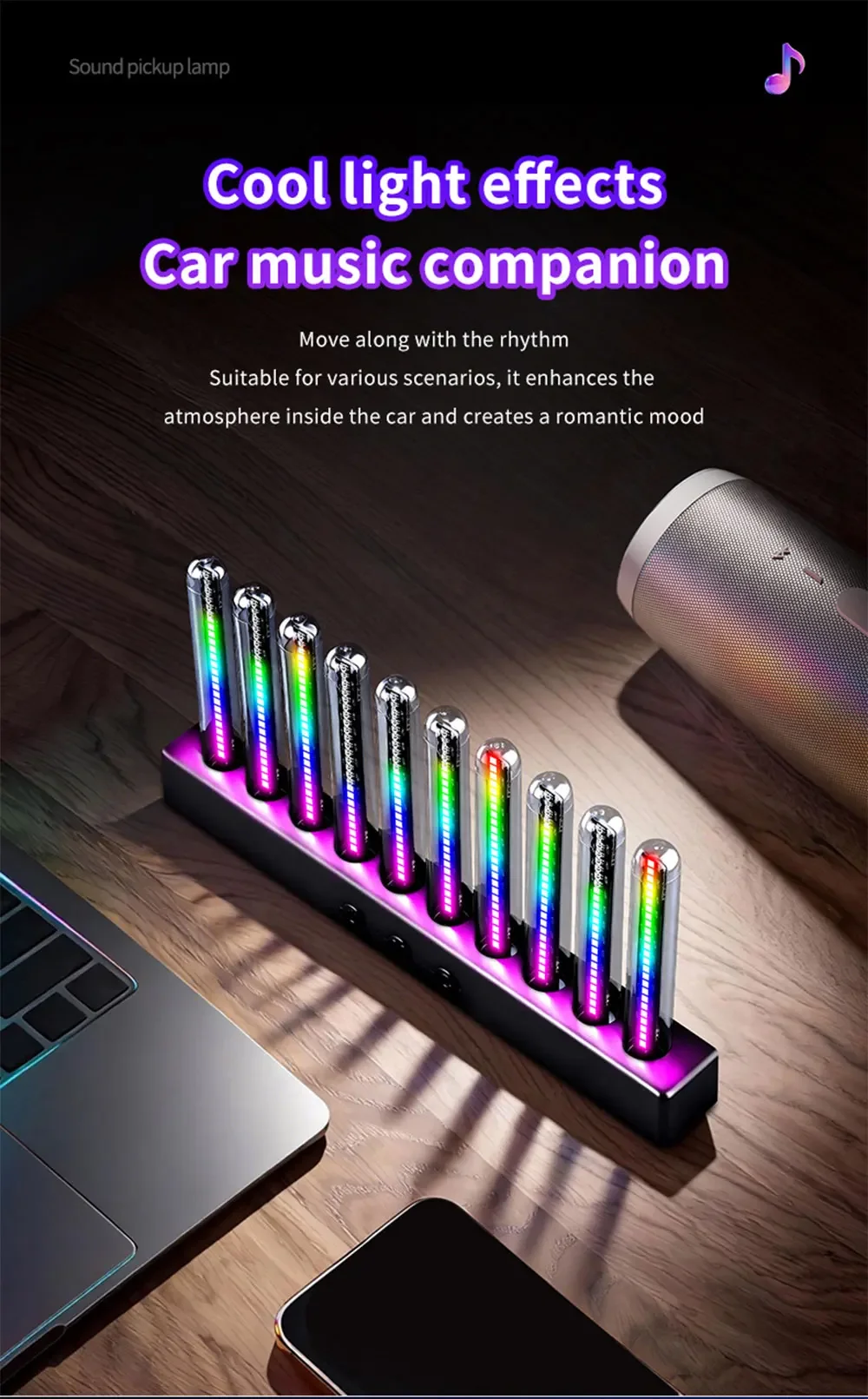 Auto RGB Pickup Licht Spektrum Rhythmus Atmosphäre LED Leuchtende Röhre Musik Tischset Auto-Ornament Sprachgesteuertes Geschenk – Detail 7